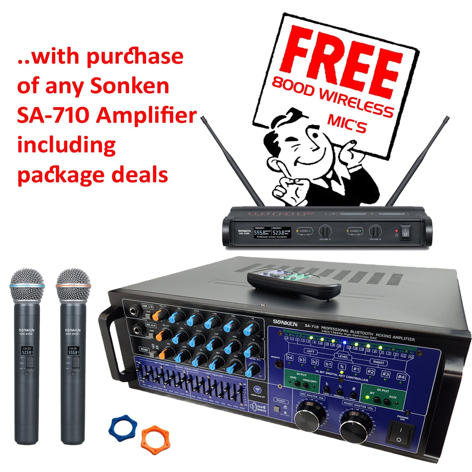 Free Wireless Microphones with purchase of Sonken SA-710 Mixing Amplifier - Karaoke Home Entertainment