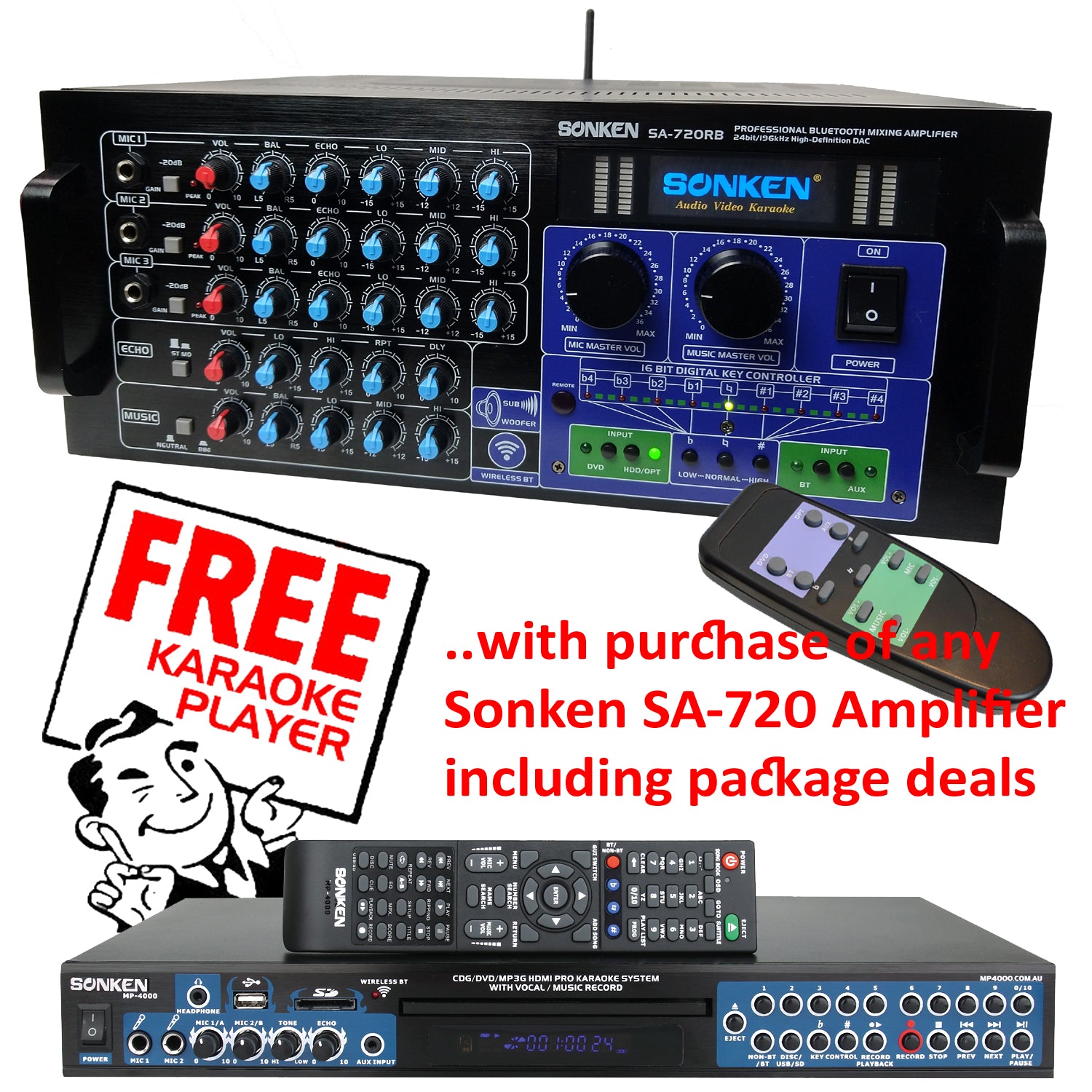 Free Karaoke Machine with purchase of Sonken SA-720 Mixing Amplifier - Karaoke Home Entertainment