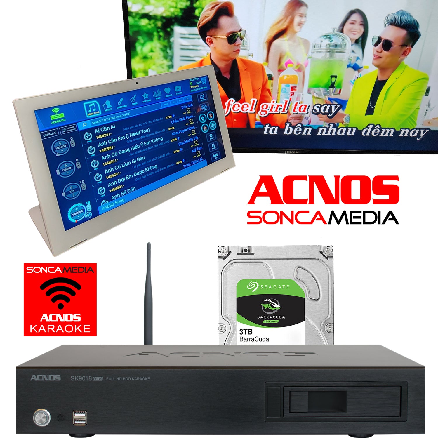 Sonken Home Karaoke Studio Package Deal (KA-13 Amp + CS-450 (10") Speakers + WM-800D Wireless Mics + SK9018PLUS Vietnamese HDD)