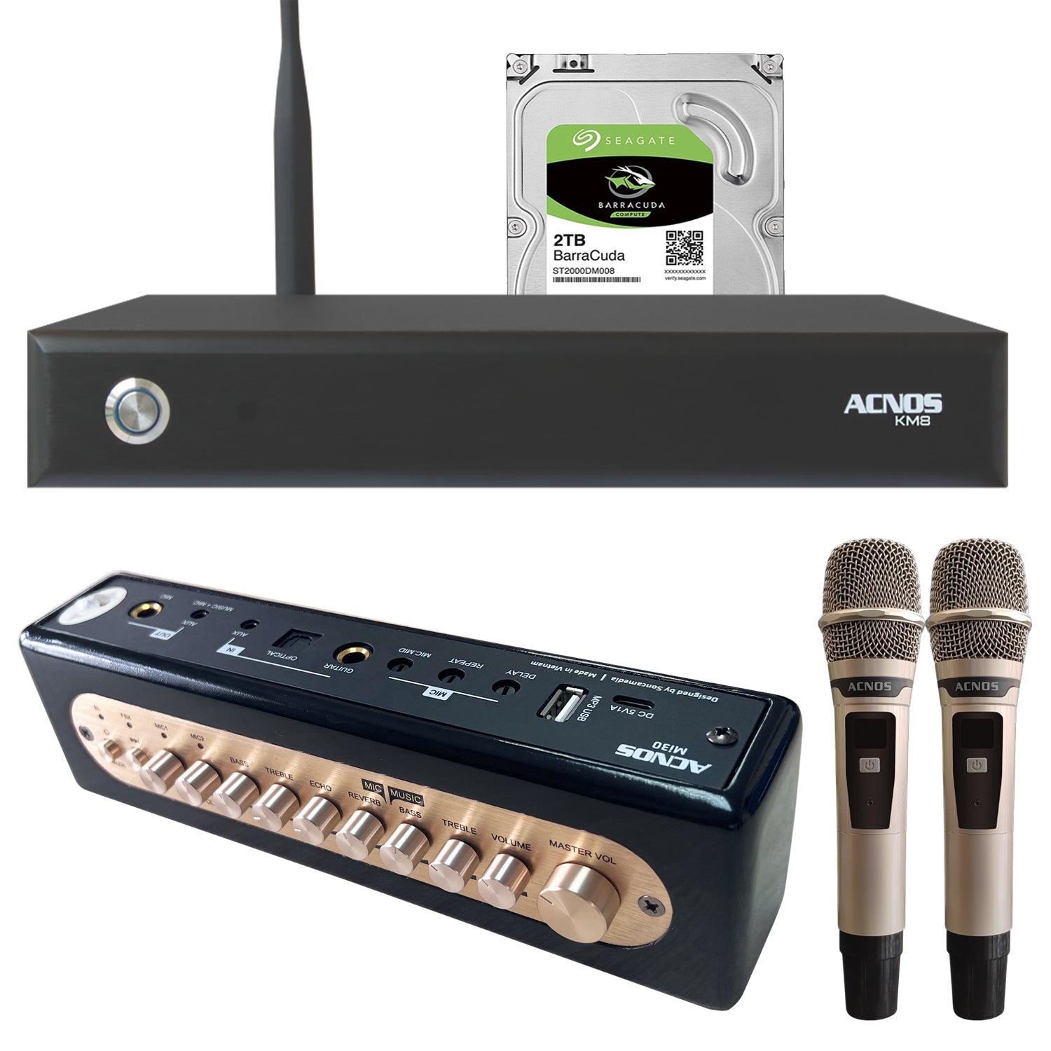 ACNOS KM - 8 + Mi - 30s Mixer + Wireless Microphones (Package Deal) - Karaoke Home Entertainment