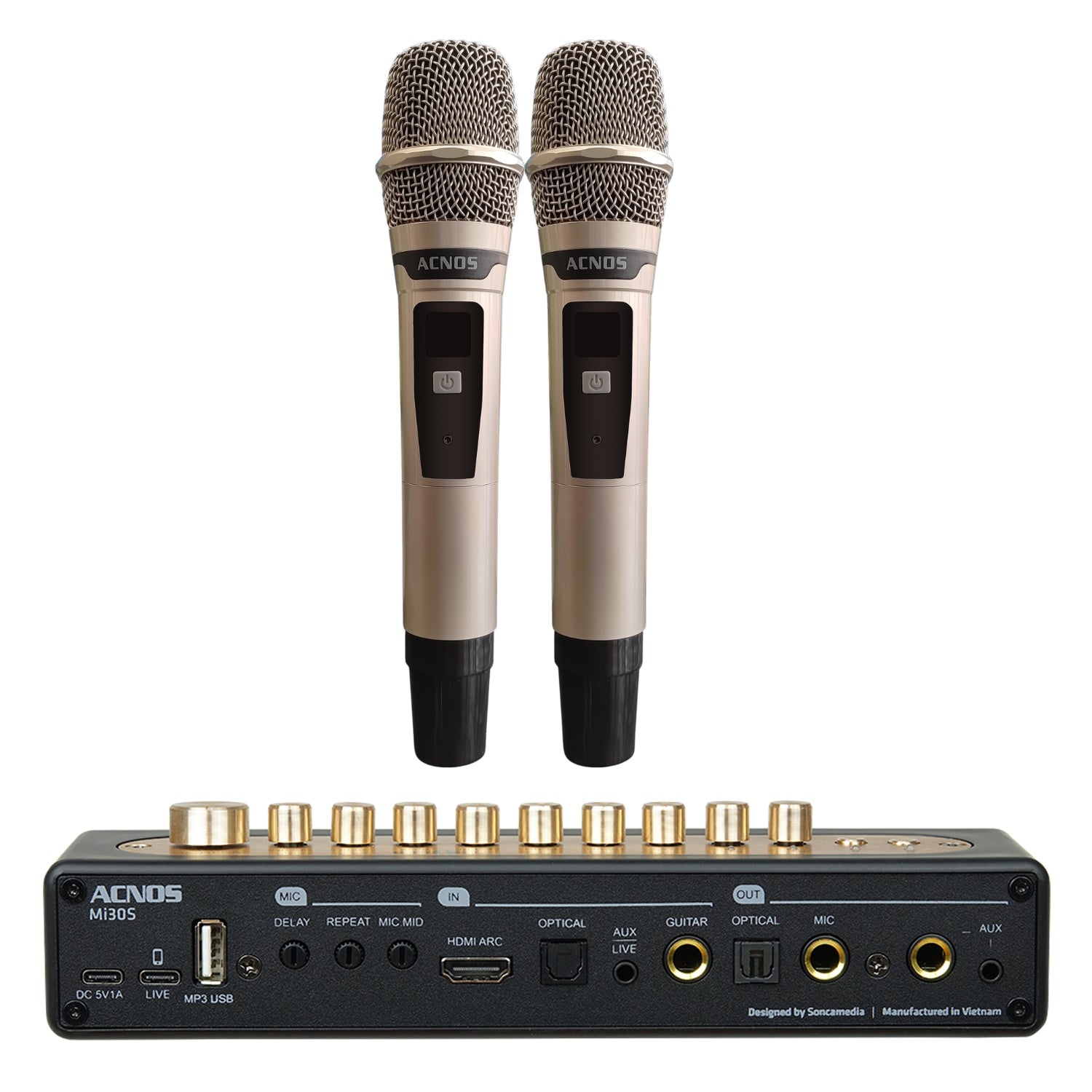 ACNOS Mi - 30s (Ver 2.0) Compact Portable Karaoke Mixer + 2 UHF Wireless Microphones + Carry Bag - Karaoke Home Entertainment