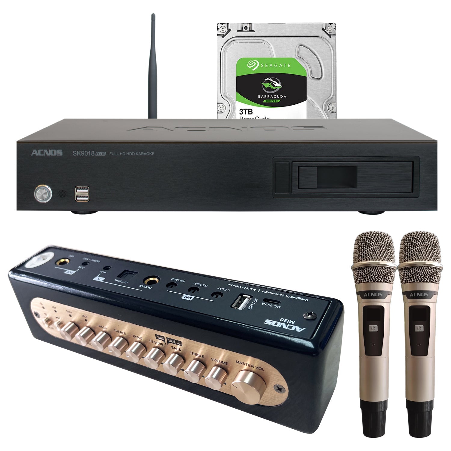 ACNOS SK9018PLUS + Mi - 30s Mixer + Wireless Microphones (Package Deal) - Karaoke Home Entertainment