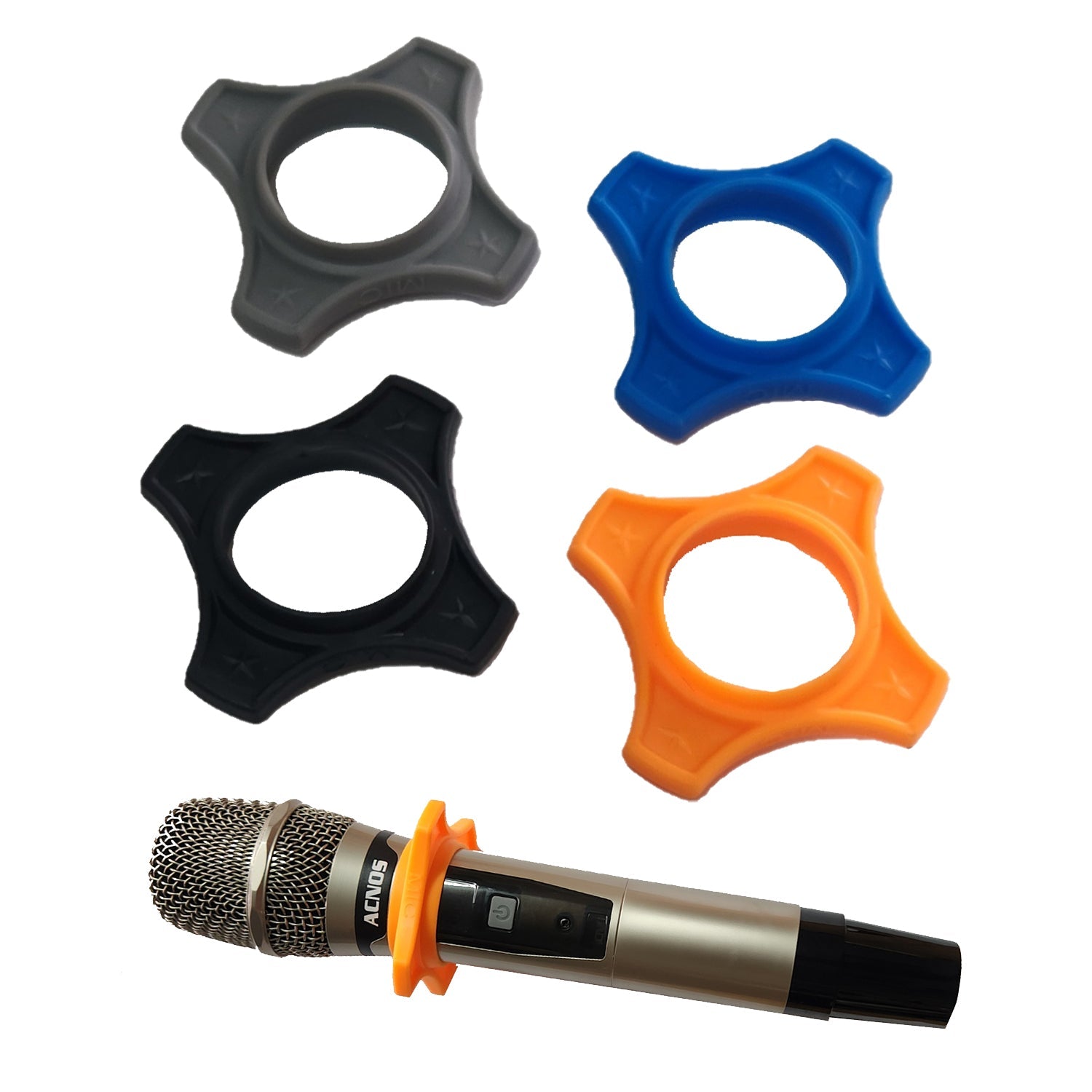 Anti - Roll Microphone Table Stands (Black/Blue/Orange/Grey Pack of 4) - Karaoke Home Entertainment