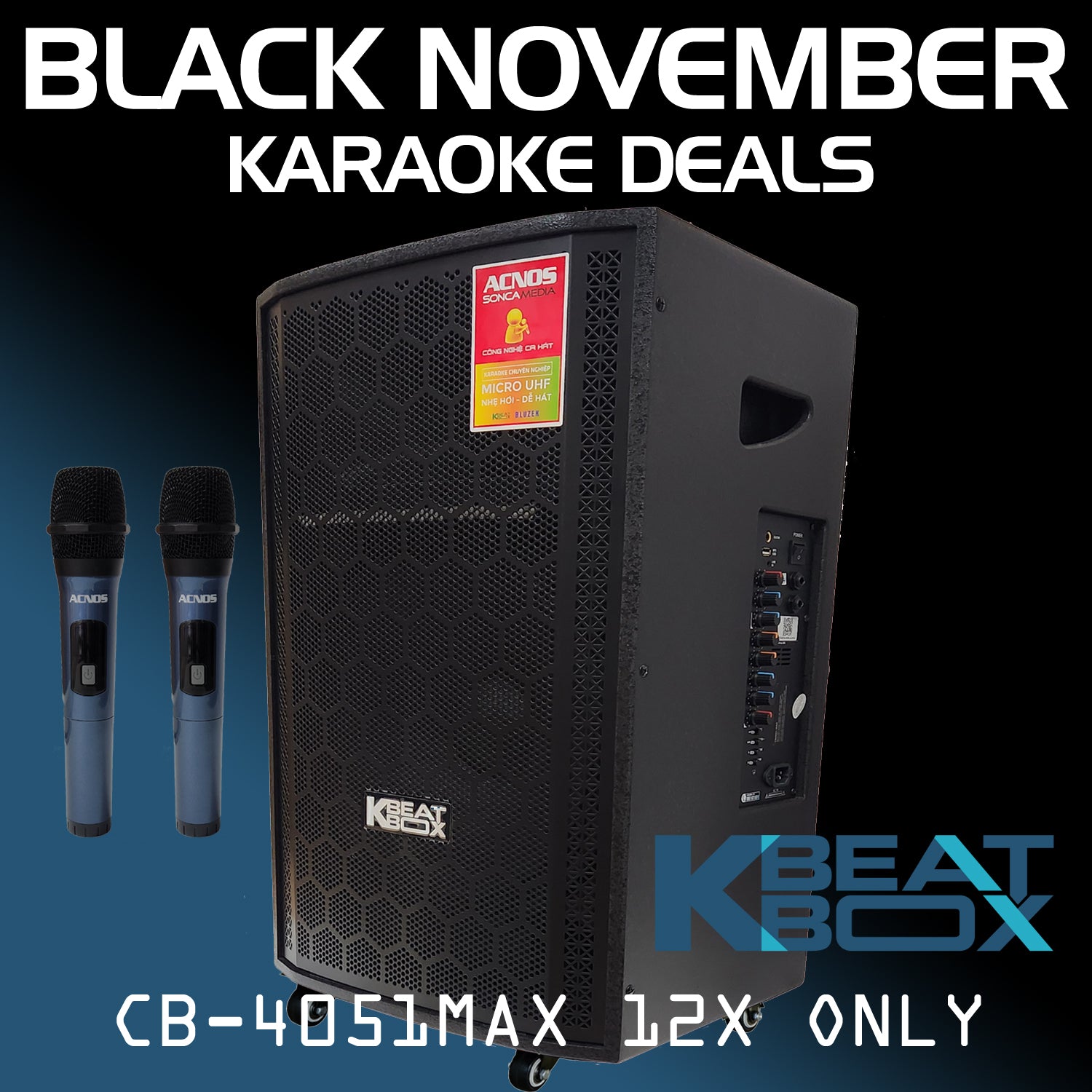 KBeatBox CB-4051-MAX (Black) 70W RMS [450W PMPO] Karaoke Powered Speaker System