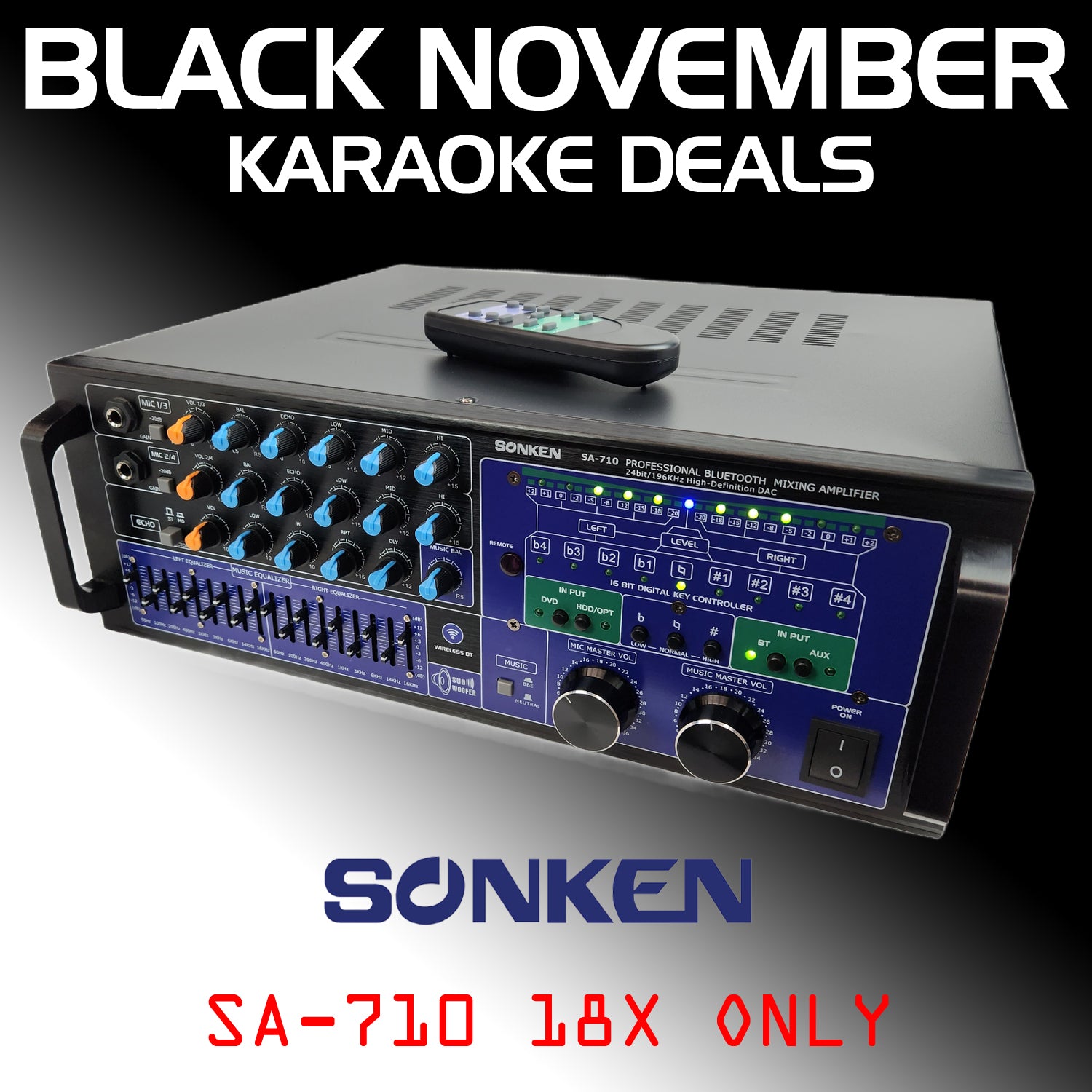 Sonken SA-710 Pro Series Karaoke Mixing Amplifier (700 Watts - RMS) + Bluetooth + Optical