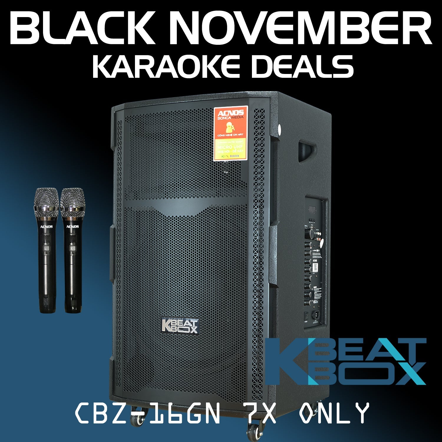 KBEATBOX CBZ - 16GN 150W RMS [750W PMPO] Karaoke Powered Speaker System - Karaoke Home Entertainment