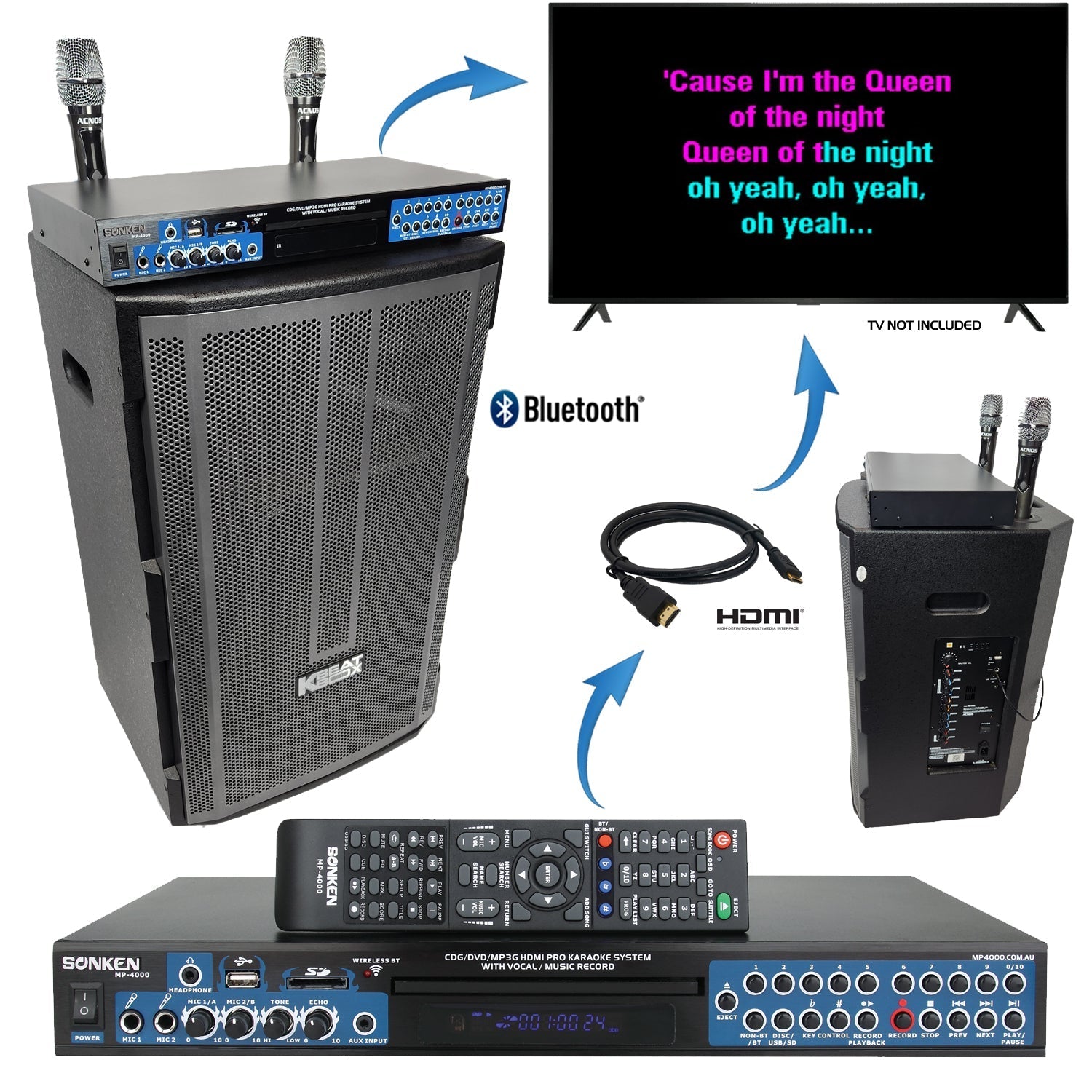 Sonken MP4000 & KBEATBOX CBX - 150G DJ BUSTER PACK {with 1848 Songs} + 2 Wireless Microphones - Karaoke Home Entertainment